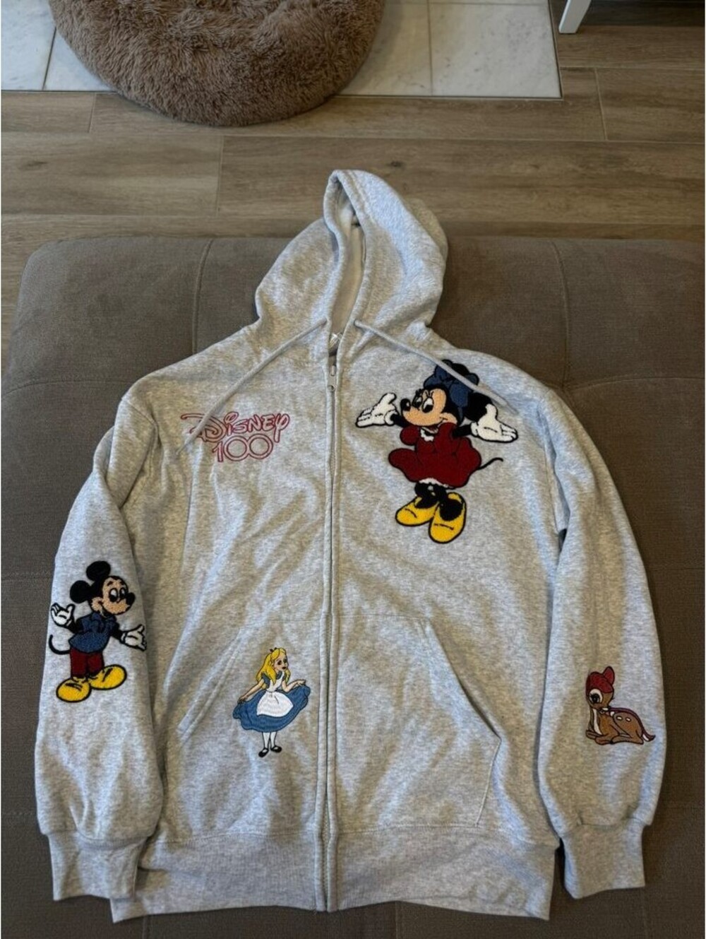 Disney 100 Chenille Patch Zip Hoodie Minnie Mickey Bambi S
